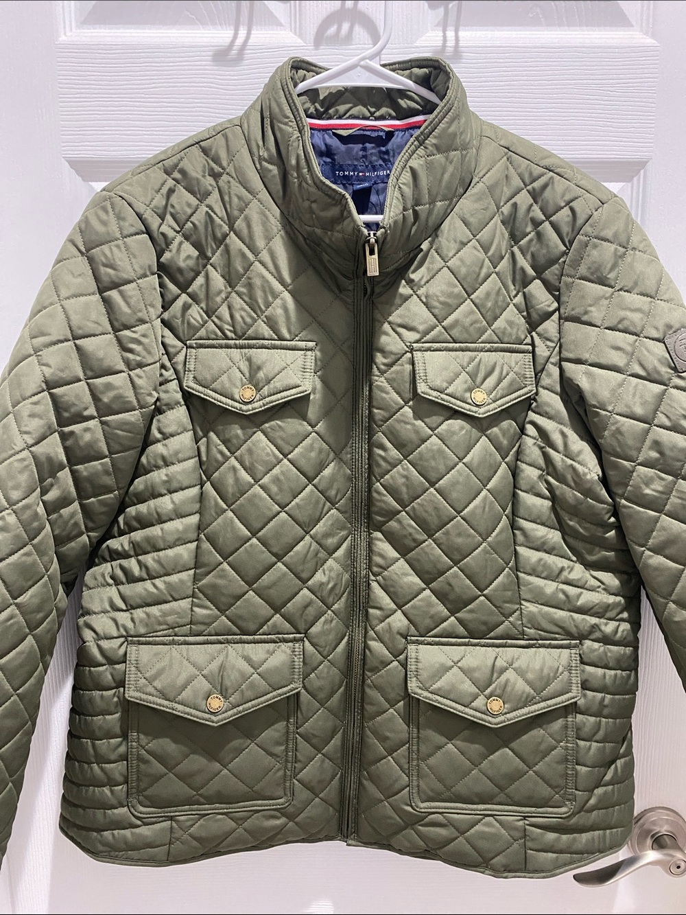 Tommy Hilfiger Quilted Olive Jacket with Front Flap Pockets 💚